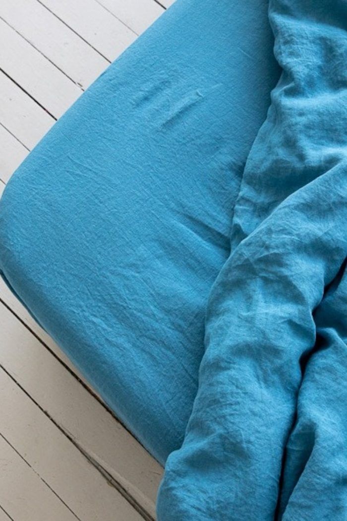 Textilien – Bettwäsche - Stonewashed Spannbettlaken aus feinem Leinen hochwertig in vielen frischen Farben